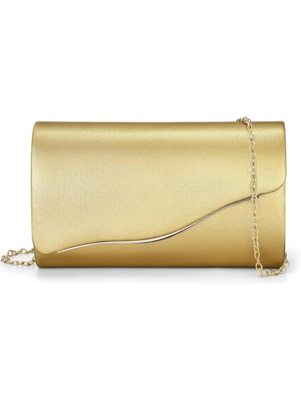 Women's Gold Faux Suede Clutch Purse Evening Bag Prom Detachable Chain